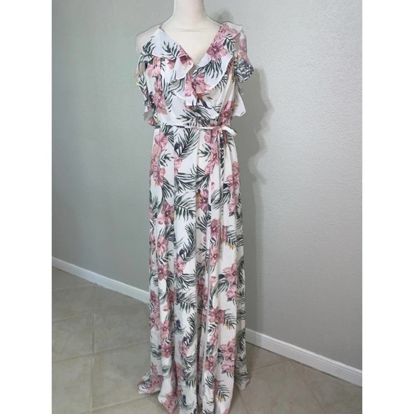 Privacy Please Tropical Floral Ruffle Maxi Dress with Slit - Picture 2 of 12